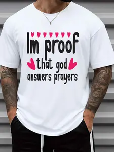 Proof of Faith God T-Shirt| Men'S 180G 100% White, New Spring and Autumn Trendy Printed, Fashionable and Trendy with Sayings, Christmas Gifts, Crew Neck, Casual Style, Short Sleeve, Regular Fit