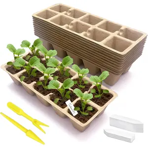 120 Cells Seed Starter Tray, 12 Pack Germination Peat Pots with 100 Labels, Plant Starter Kit for Seedlings