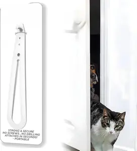 Cat Door Holder Latch - Bright White Cat Door Alternative Installs Fast Flex Latch Strap Let's Cats in and Keeps Dogs Out of Litter & Food. Safe Baby Proof One Piece No Measuring Extra Easy