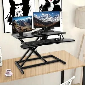 2024-NEW-32'' Spacious Sit-Stand Desk Converter with Dual Monitor Mount, Ergonomic Keyboard Tray, and Adjustable Height - Black
