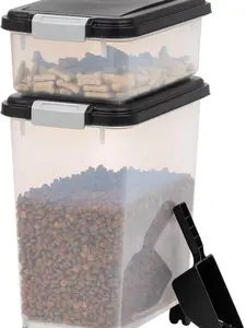 30 lbs & 11 lbs Combo Airtight Dog Food Storage Container, Stackable Treat Box, 2-Cup Scoop, Wheels, Keep Fresh, Easy Mobility, Black