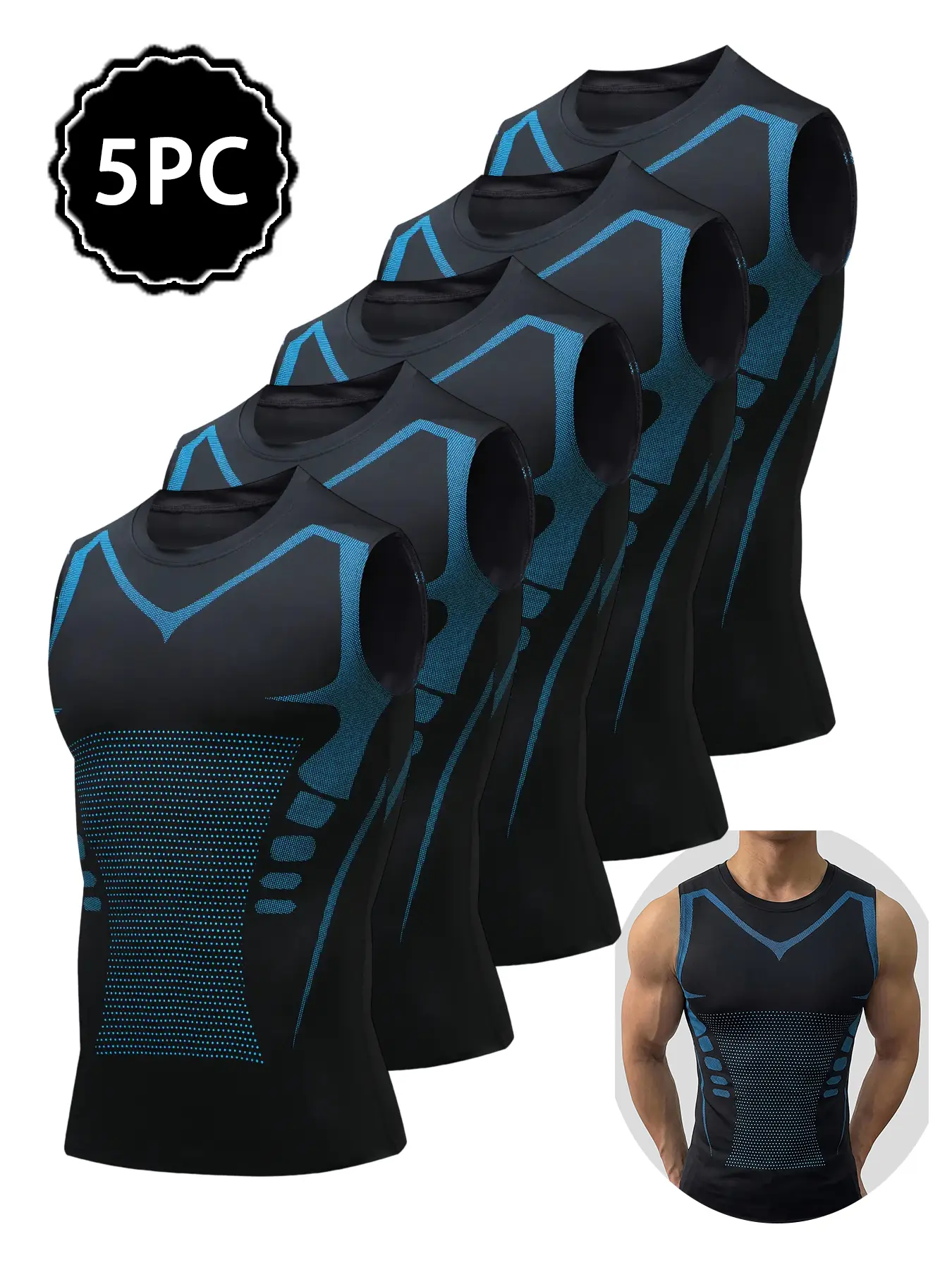 5 Pack Men's Compression Tank Tops Sports & Outdoor Athletic Sleeveless Workout Shirts Quick Dry 4-Way Stretch Base Layer Undershirts for Gym Running Basketball