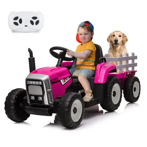 12V Kids Ride-on Tractor with Detachable Trailer & Parent Remote Control, 25w Battery Powered Electric Toy Tractor with Headlights & Music, Outdoor Tractor for Toddlers Ages 3-6 Years accelerator pedal gear shift Car Bluetooth