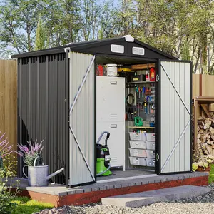 Aoxun 6x4 FT Metal Outdoor Storage Shed, Enclosure Garden Building, Galvanized Steel Garden Tool Shed with Sloping Roof, Lockable Door, Waterproof for Patio, Lawn (No Base), Enclosure Garden Buildings