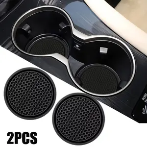 2pcs Car Cup Holder Coasters Black Anti Slip Silicone Universal Fit Interior Accessories for Cars Trucks SUVs