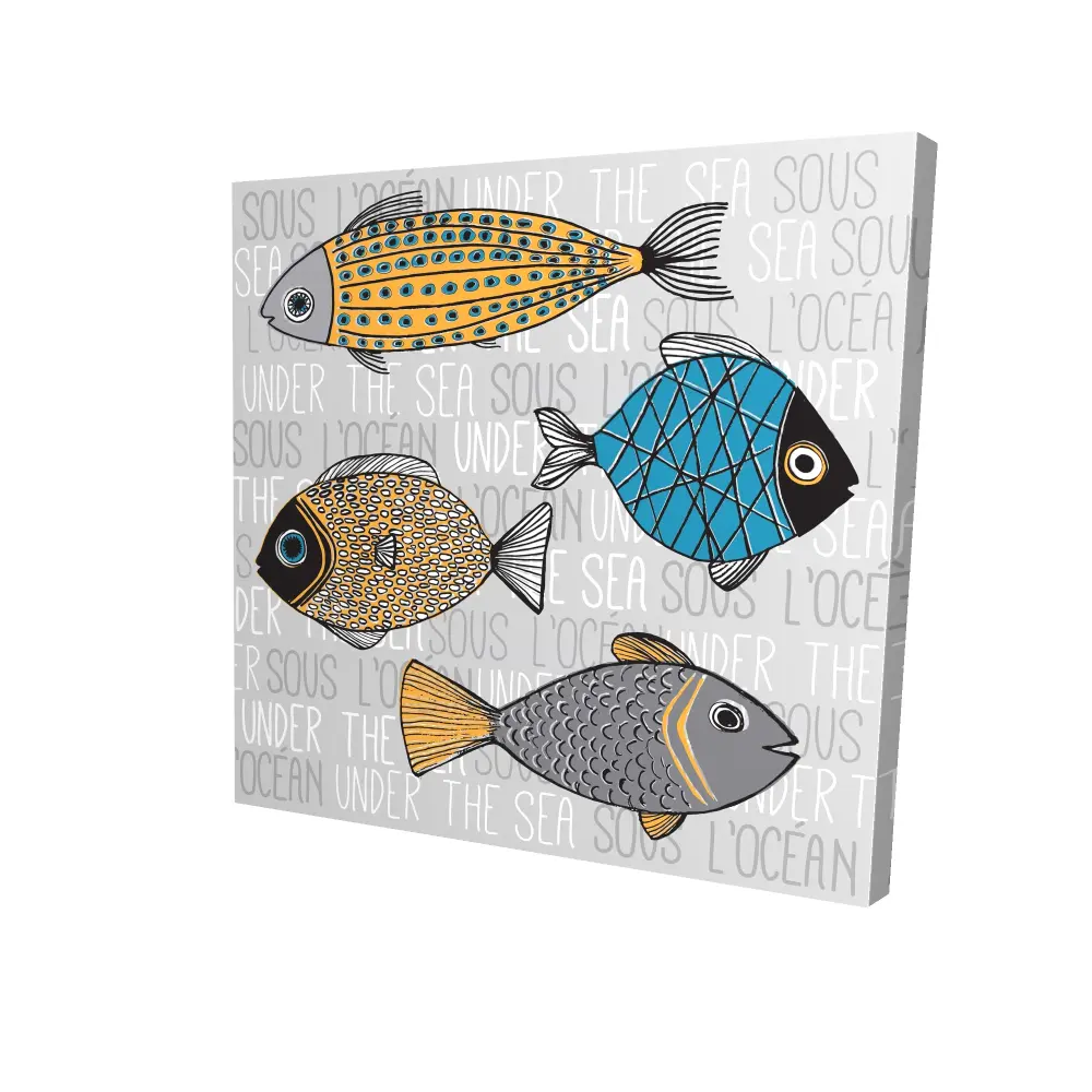 Begin Home Decor 2080-2424-AN192 24 x 24 in. Fishes Illustration Canvas - Animal Bedroom Decor Wall Art
