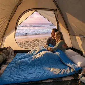 Double Sleeping Bag for Camping – Blue, Lightweight 8lbs 2 Person Sleeping Bag with Pillows, 90.6"x61" Warm Cold Weather Bag for Backpacking Hiking Outdoor