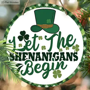 St. Patrick's Day Wooden Hanging Sign, 1 Count Lucky Decoration, Creative Clover Wall Sign for Front Door, Porch, Home, Office