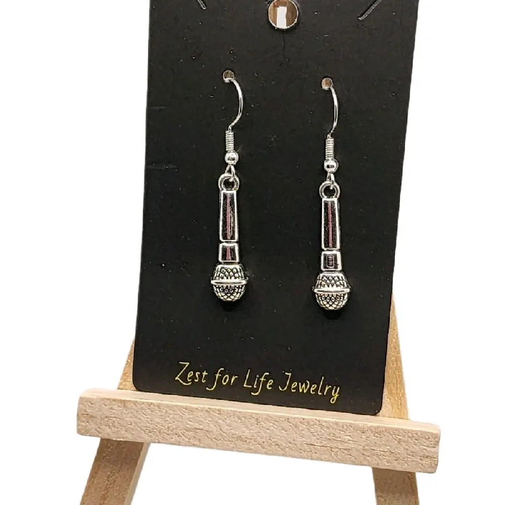 Zest for Life Women's Metal-Coated Microphone Earrings, Lightweight Unique Rockstar Charm Costume Jewelry Accessories for All-Day Comfort