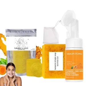 Turmeric Cleansing Set (3 Counts/set), Turmeric Facial Cleansing Mousse & Soap & Turmeric Tablets, Facial & Body Cleansing Skincare Product for Women & Men, Boyfriend Gift, Turmeric Cleanser, Facial Foam Wash