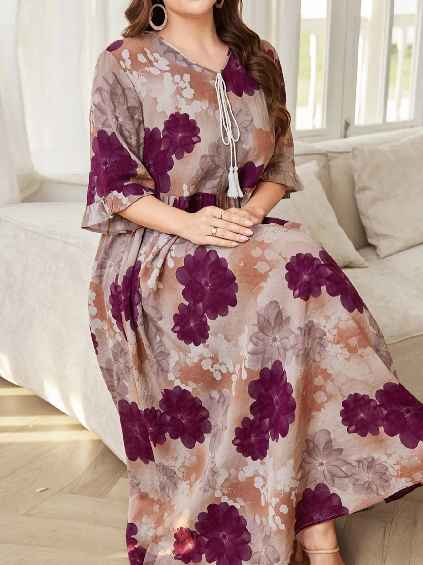 Middle Eastern Plus Size Women's Vintage Print V-Neck Drawstring Long Sleeve Loose Fit A-Line Modest Style Dress, Casual Commuter Fashion, Hijabi Cute Dresses, Plus Size Dresses - TikTok Shop Middle Eastern Plus Size Women's Vintage Print V-Neck Drawstring Long Sleeve Loose Fit A-Line Modest Style Dress, Casual Commuter Fashion, Hijabi Cute Dresses, Plus Size Dresses - TikTok Shop