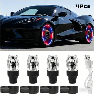 4PCS USB Rechargeable LED Tire Valve Caps with Acrylic Lens - Auto On/Off Motion Sensor, Waterproof, Universal Fit for Cars & Motorcycles, Night Safety Wheel Lights