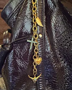 Western Gold Bag Charm Chain – PVD Waterproof Purse Charm with Cross, Heart & Turquoise Details