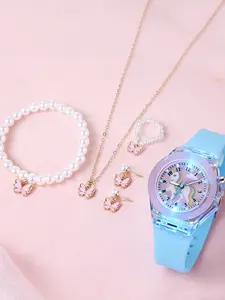 Cute Unicorn Watch Set, Includes Glowing Butterfly Quartz Watch and Pony Bracelet, Perfect Gift for Boys Girls Birthday Valentine's Day Easter