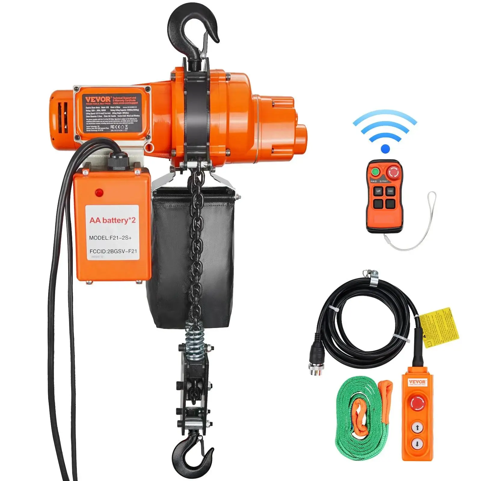 【DealsForYouDays】VEVOR Electric Chain Hoist,  , 2200 lbs Load, 20 ft Lifting Height, 6.9 ft/min Speed, 120V, Single Phase Overhead Crane with Chain, 328 ft Wireless & 15 ft Wired Remote Control for Garage, Shop, and Home