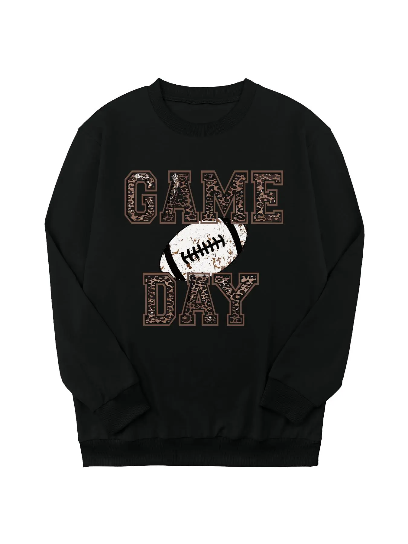 Women's Letter & Football Print Drop Shoulder Funny Sweatshirt, Casual Long Sleeve Round Neck Pullover for Daily Wear, Ladies Clothing for All Seasons