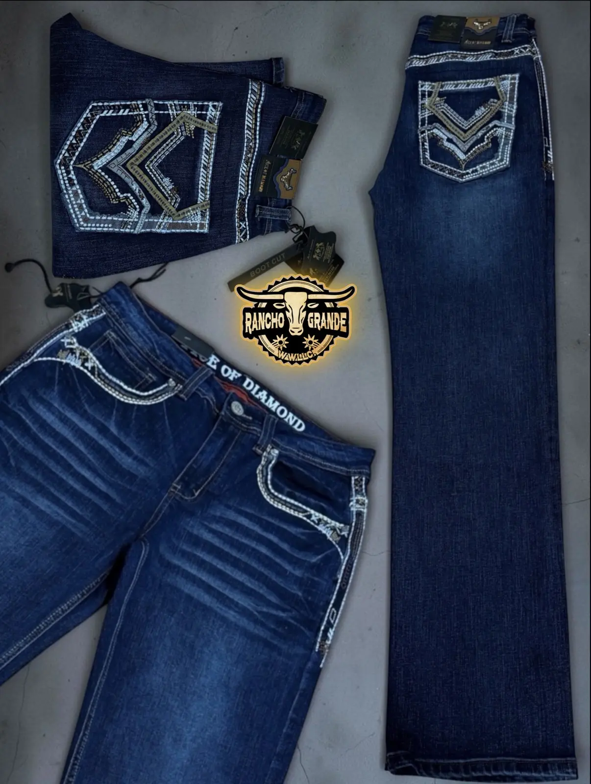 Ace -1515  Men's Western Cowboy Jeans Boot Cut Straight Fit / Pantalon para Hombre Corte Bota