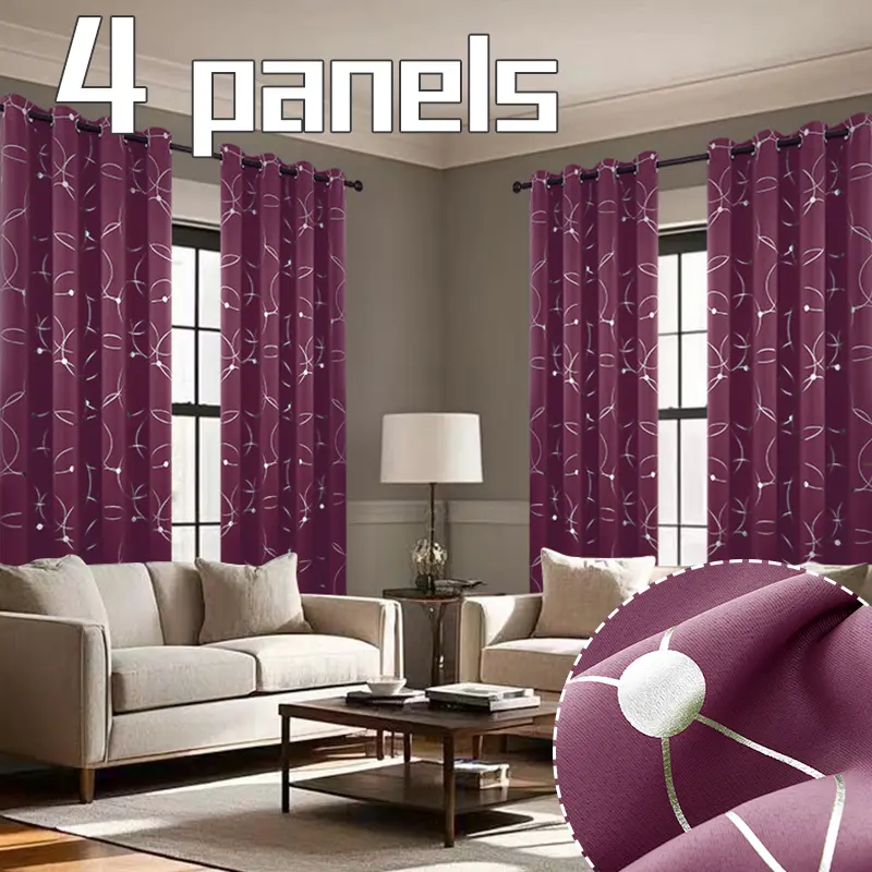 4-piece set of hot stamping process circle texture thickened blackout curtains, top perforated loop hanging, noise reduction and high blackout, easy to clean, beautify the room, decorate windows, suitable for living rooms, bedrooms, birthday parties