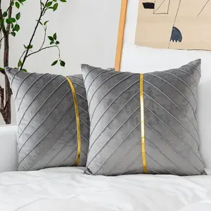 Velvet Throw Pillow Covers, Pack of 2 Soft Gold Decorative Cushion Covers for Couch Sofa Living Room Home Decoration, Grey, 18x18 inch
