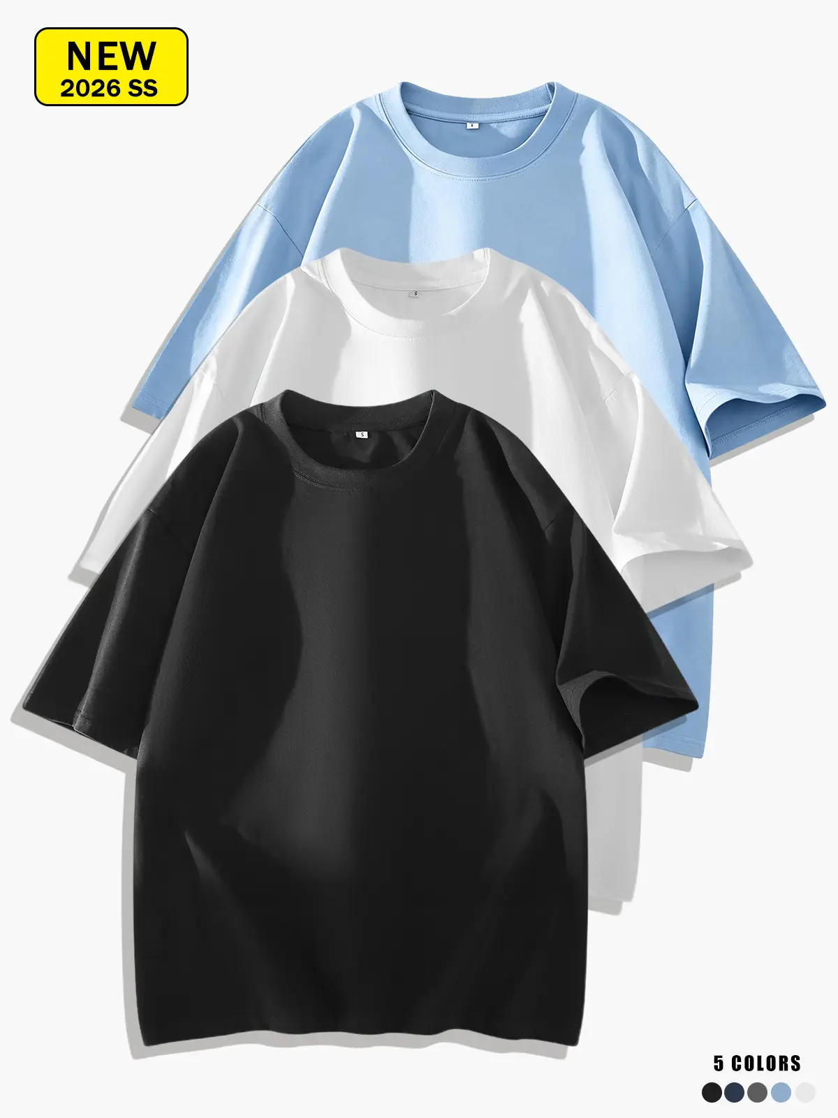 Unisex summer solid-color short-sleeve T-shirt made of pure cotton, relaxed drop-shoulder fit, moisture-wicking and breathable, skin-friendly and comfortable.