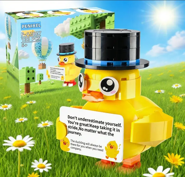 Cute ABS Plastic Duck Block Figures Building Blocks Set - Handmade Assembly Toy, Unisex Birthday Gift, Desk Decoration for Emotional Boost
