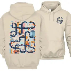 Tired Dads Club Hoodie for men, Construction Dad Hoodie, Play Cars On Dads Back, Mat Road Car Race Track Hoodie, Father's Day Gift