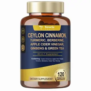 18-in-1 Organic Ceylon Cinnamon Capsules with Berberine, Ceylon Cinnamon Supplement w/Apple Cider Vinegar Turmeric Bitter Melon Milk Thistle, for Metabolism, Energy, Heart*, 120 Counts