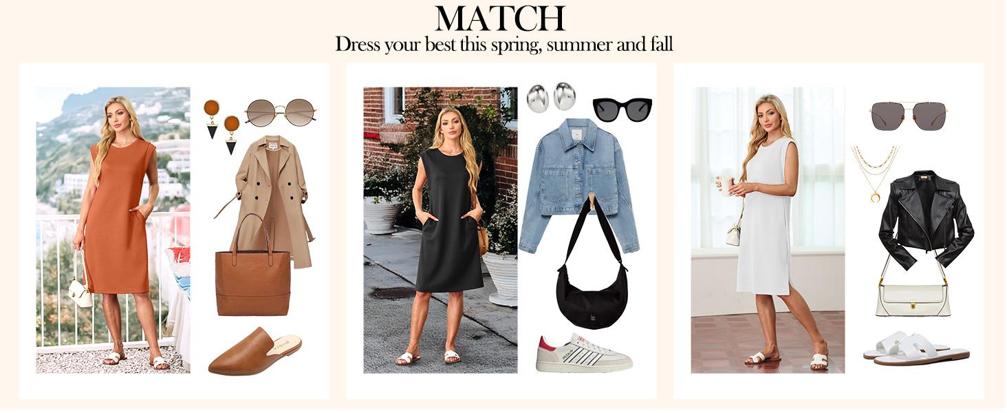 GRECERELLE Women Summer 2026 Round Neck Casual Loose Split Wrinkle-Free Beach Travel Vacation Midi Dress with Pockets