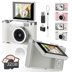 High Definition Foldable Screen Portable Digital Camera, 48mp Flip Screen, 1080P Retro Camera, Fashion Student Ccd Camera, Birthday Gift, Suitable For Vlog Cameras (32GB Card) For Teenagers, Beginners, Adults, And Children, Similar To A Camera Head