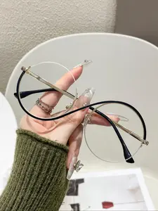 Anti-blue Light Round Frame Eyeglasses for Women & Men, Fashion Eyeglasses for Work, Daily Clothing Decor, Perfect for Student Daily Use