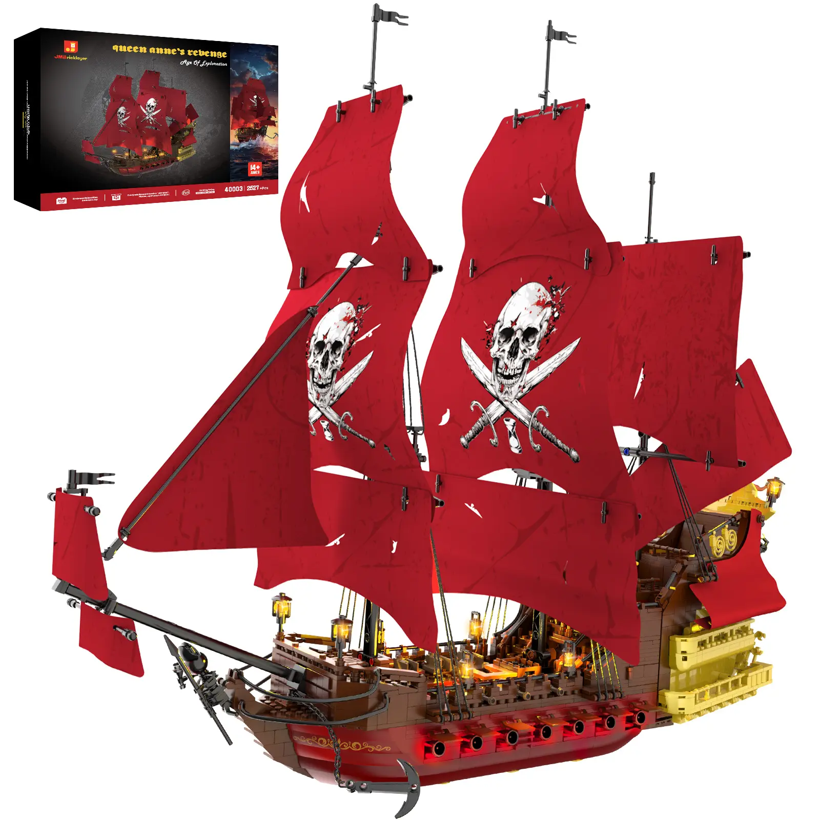 JMBricklayer 40003 Revenge Pirate Ship Collectible Construction Set for Adults, 2527PCS Large Model Building Set with Lights, Ship Building Blocks, Brick & Assembly Model Kits, Home Office Decor Gift for Pirate Fans, Brick Model Building Kits