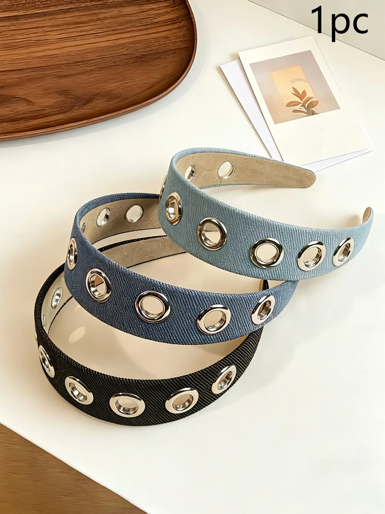 Elegant Women's Denim Wide-Band Metal Rivet Hairband, Sweet Cool Style, Versatile Headband for Daily Use, Parties, and Outings