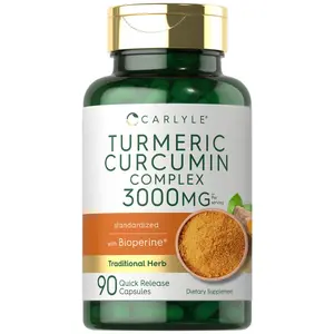 Carlyle Turmeric Curcumin with Black Pepper 3000mg | 90 Powder Capsules | Complex Supplement with Bioperine | Non-GMO, Gluten Free