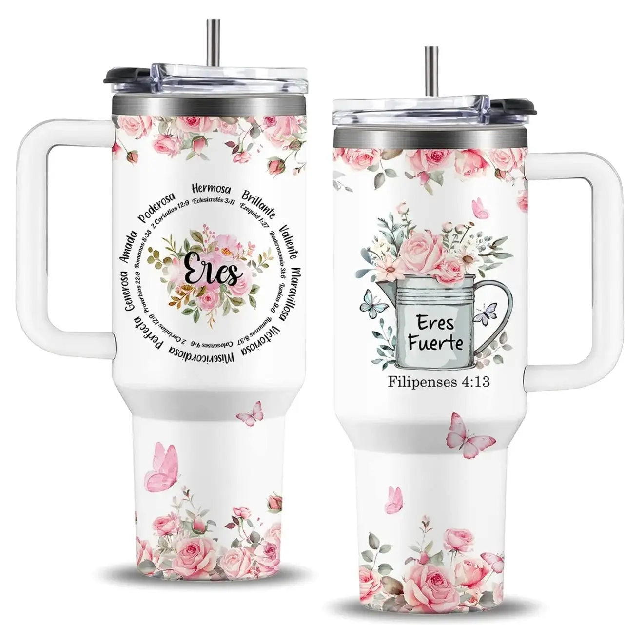 Women's 40oz Stainless Steel Vacuum Flask Set - Portable Transparent Drinkware with Lid & Straw, Inspirational Christian Faith Gift, Jesus Bible Verse Appreciation Tumbler for Women