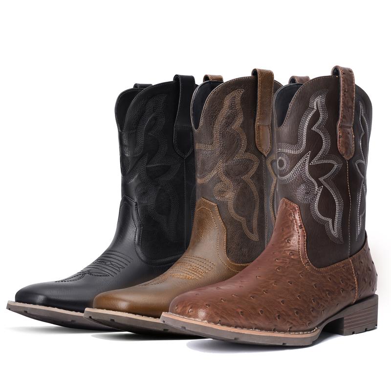 【PlusSize】Cowboy Boots for Men – Classic Western Square Toe Pull-On Boots with Embroidered Design christmas gift Footwear Walking Shoes Comfort  Decor FathersDayGift Closed Weight