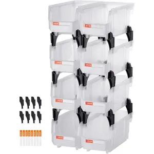 VEVOR Plastic Stackable Storage Bins, 10.9x 5.5x 5.1 inch (8 Pack), Plastic Containers for Organizing and Storage Bins for Closet, Garage, Small Parts, Office Supplies and Other Accessories, BlackVEVOR Super Brand Day