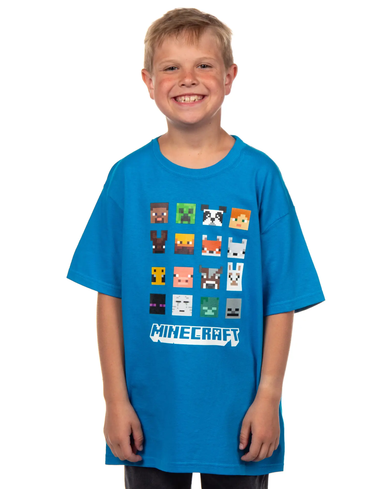 Minecraft Video Game T-Shirt Boys' Creeper Blaze Bee Llama Character Faces Grid Youth Tee