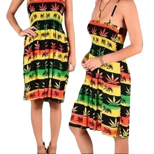Rasta Leaf With Lion of Judah Dress, Reggae Colors, One Size
