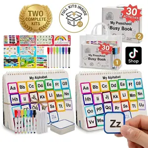 2 Pack Montessori Busy Book for Kids Ages 3-5 – Reusable Educational Toddler Activity Books with 30 Learning Activities Each, Travel-Friendly Preschool Learning Set with Markers for Boys & Girls