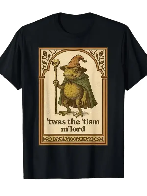 Men's Wizard Frog Graphic Tee, Soft Cotton Blend Casual T-Shirt with Funny 'This Is My Autism' Medieval Print, Round Neck Gift for Boyfriend