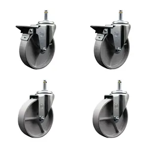 Service Caster SCC-GR20S515-SSR-PLB-716138-2-S-2 Semi Steel Cast Iron Swivel Grip Ring Stem Caster with Roller Bearings, 5 x 1.5 in. Silver Wheels & 0.43 in. Stems - Set of 4