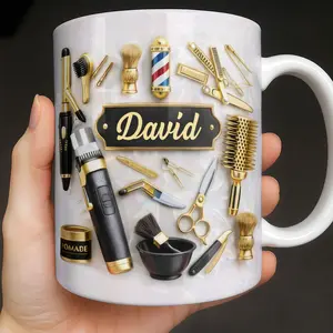 Professional Barber Tools Accessories 2D Printed 3D Effect Barber Pole Mug Personalized Custom Coffee Mug Barber Gift Hair Stylist Gift Barber Shop Owner Gift Hairdresser Gift for Him Her Grooming Coffee Cup Unique Barber Gift Idea Barbershop Theme Mug