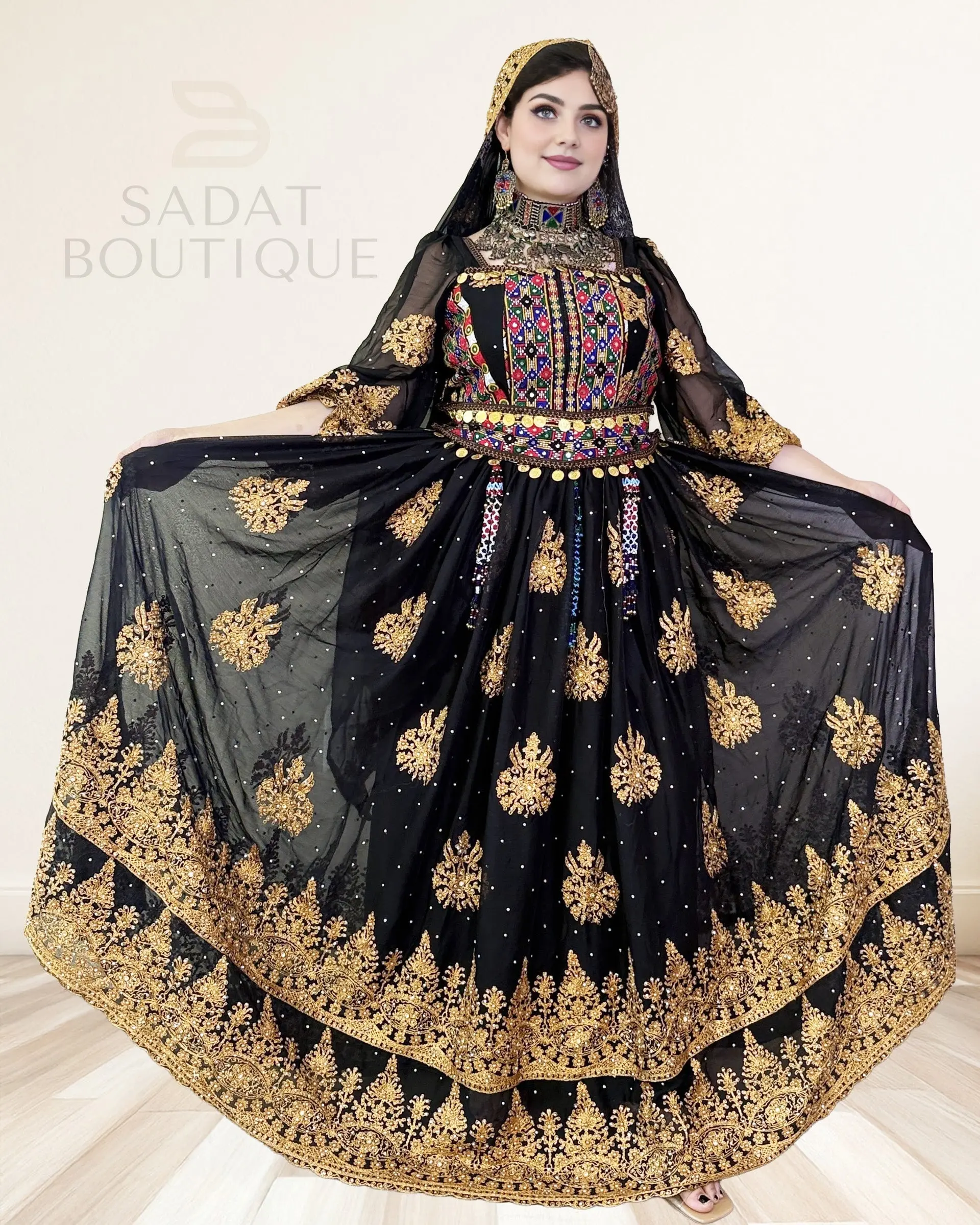 Black & Gold Afghan Traditional Dress - TikTok Shop