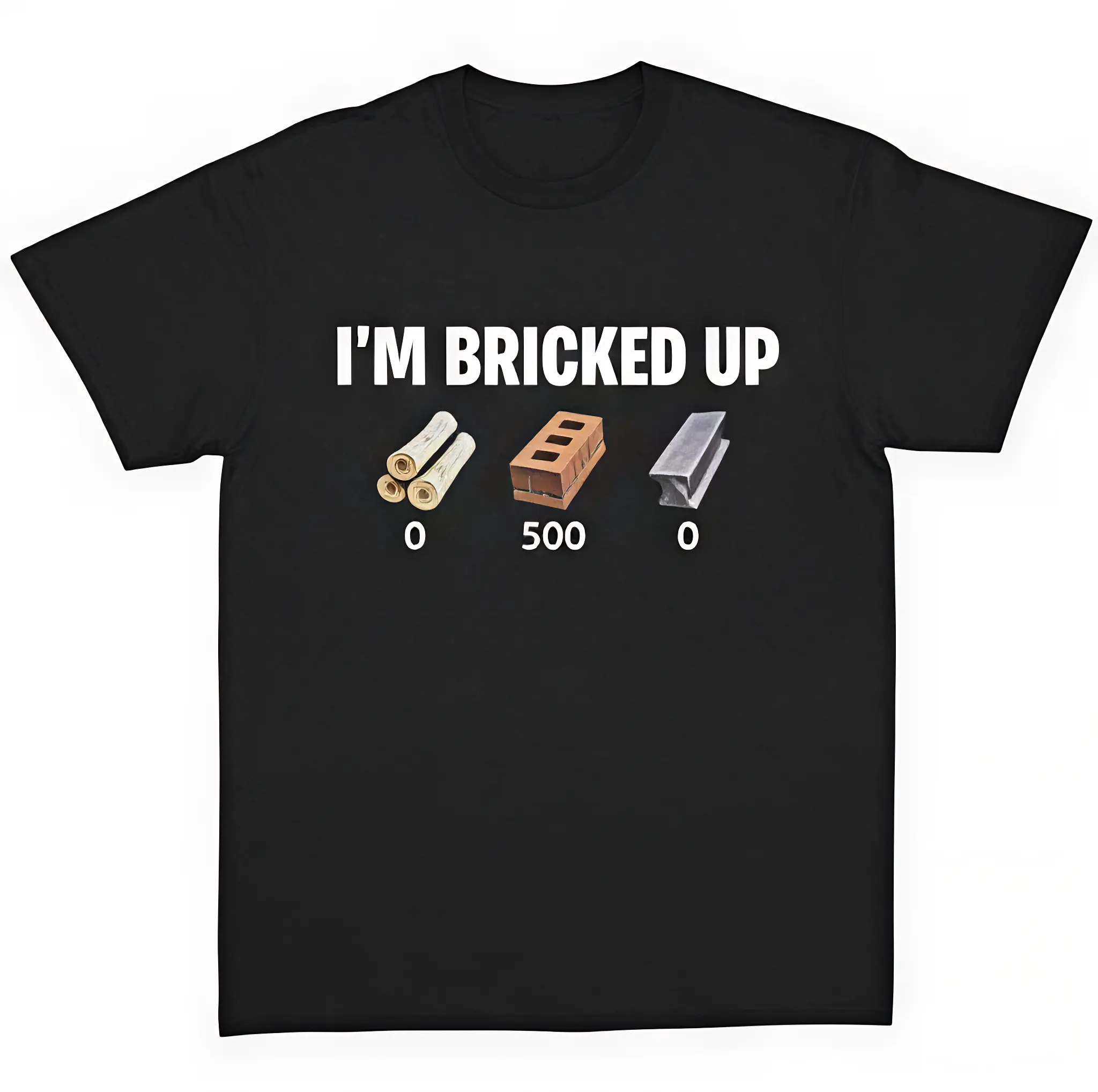 Menswear Funny Gaming T-Shirt - Round Neck, Short-Sleeve Black Cotton Casual Loose-Fit Graphic Tee with "I'm Bricked Up" Slogan, Gamer Gift for Teen Boys, Fortnite/Mats Counter Merch, Streetwear Apparel Birthday Present, Tshirt, Shortsleeve, Teen Boy Gift