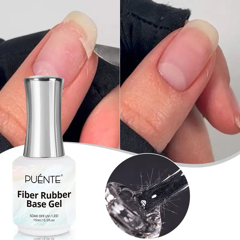 PUENTE 15ML Clear Fiber Glass Rubber Base Gel Nail Polish Builder For Broken Nails Nail Reinforcement Soak Off UV Light Gel LED Construction Gel Varnish Salon Manicure Nail Art Nail Care