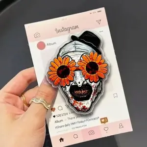 Terrified Clown with MagSafe Phone Grip, Horror Aesthetic Magnetic Phone Holder, Kawaii Scary Fan Gift , Kindle Accessories sticky Baby mount Library Card Flower-Shaped Multi-Functional Stand Universal Car Double-Sided Octo Adjustable Portable