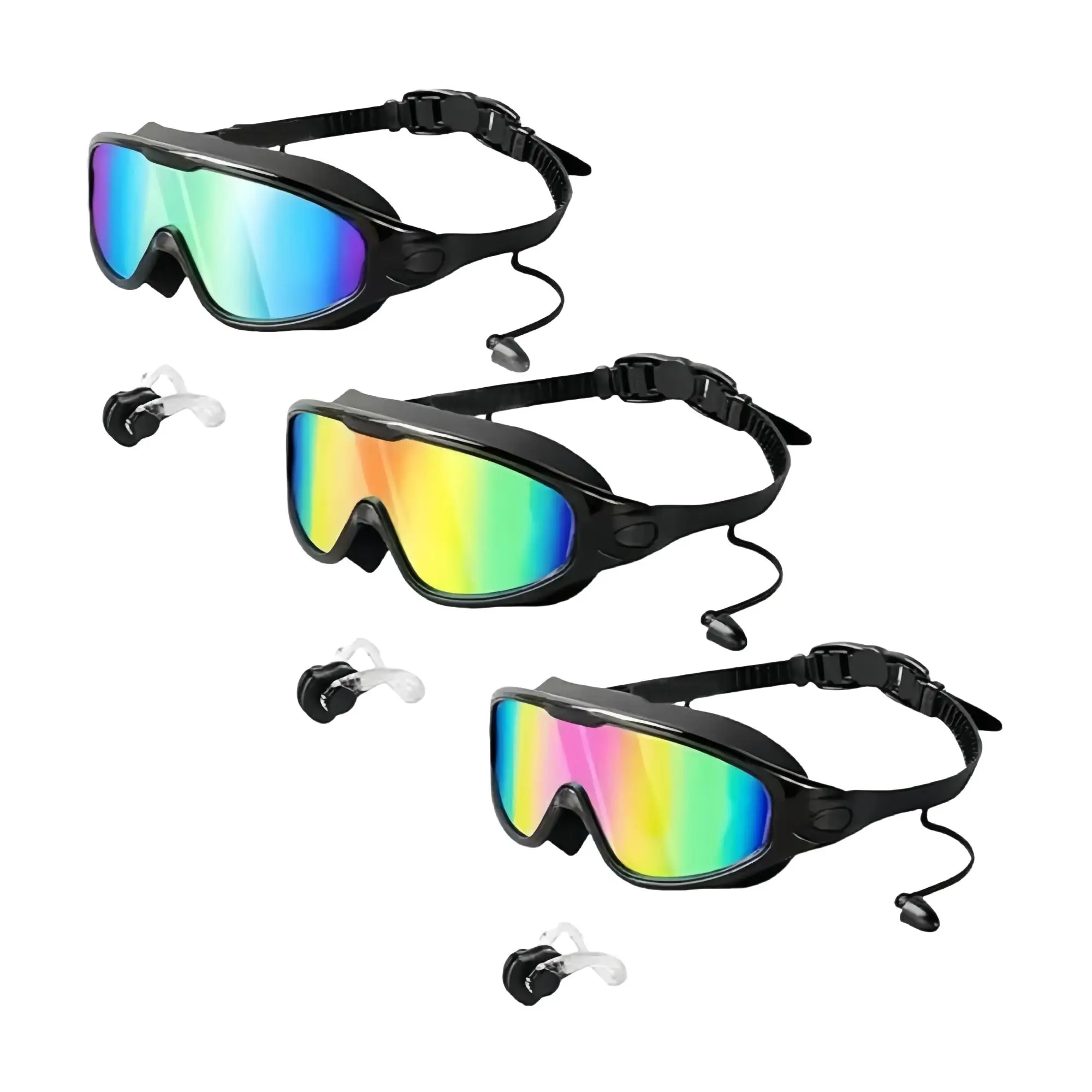 Fogproof and Uv-protected Outdoor Swimming Goggles, Leak-proof and Durable Swimming Glasses for Men, Women and Teens Wear Nose Clip and Earplugs, Nose