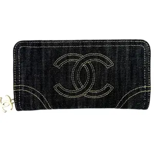 Pre-owned CHANEL Denim Vintage Zip Around Wallet Small Leather Goods Denim Vintage Zip Around Wallet