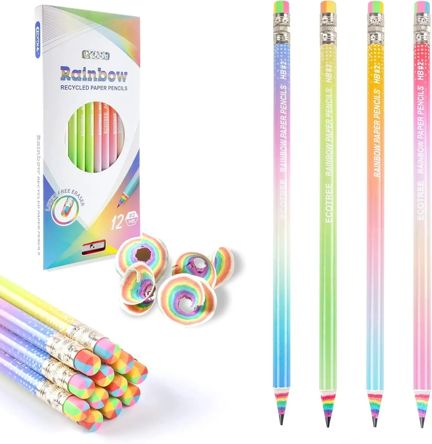 Pre-sharpened Pencils #2 Eco Rainbow Paper Pencil Cute Pencils for  Number 2 Pencil with Erasers for School, Writing, 12 Count