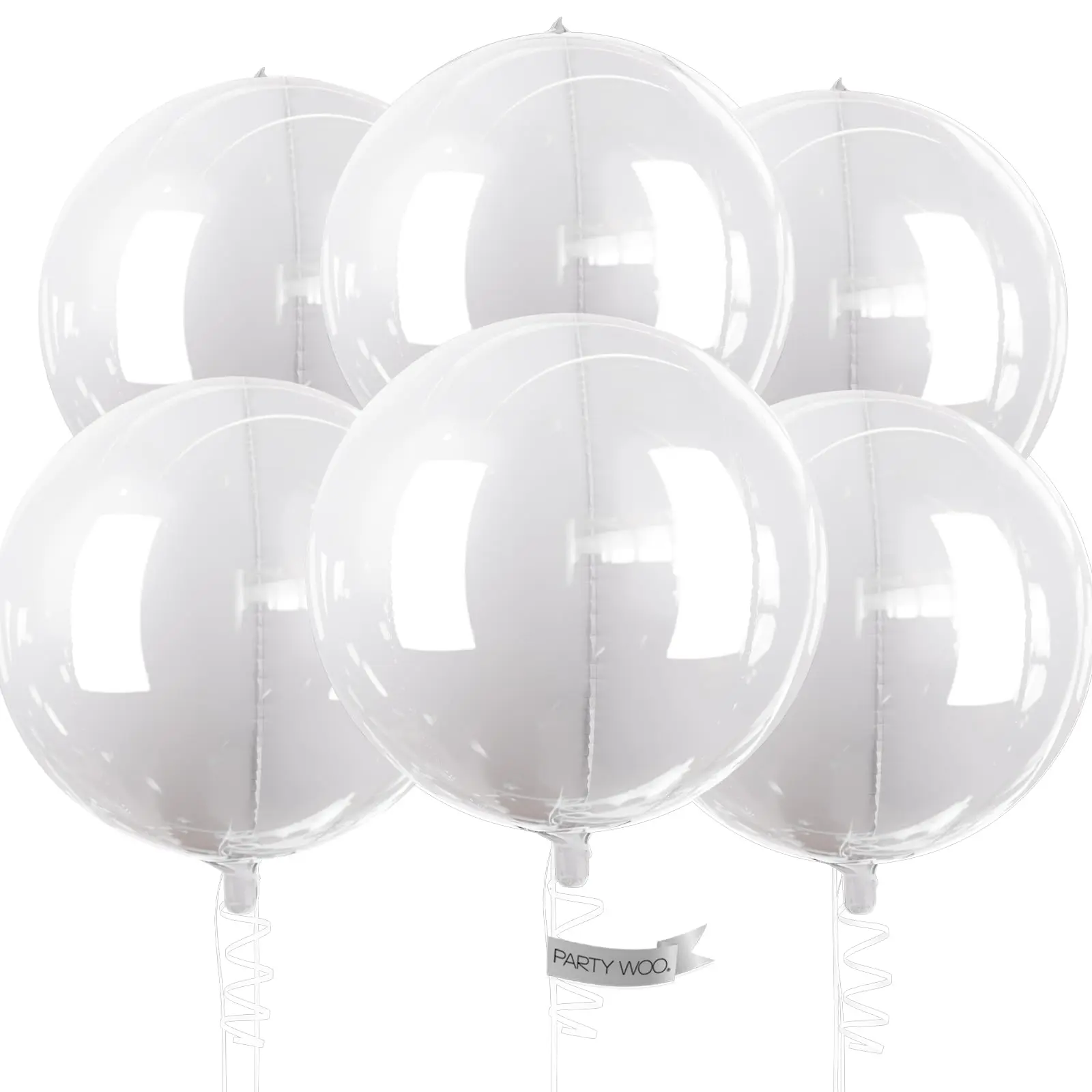 PartyWoo 22-Inch White Foil Decorative Balloons, 6-Piece 4D Mirror Mylar Inflatable Balloons for Birthday, Wedding Decorations, Decorative Balloons Balloons, Foils Balloons